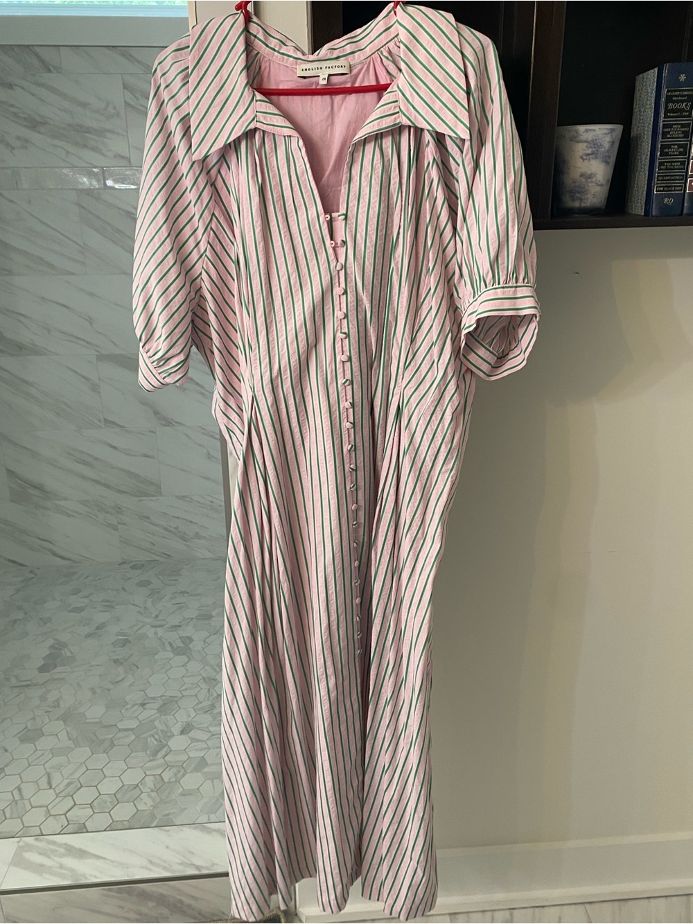 Pink and green  Button-Front Midi Dress in Pink & Green